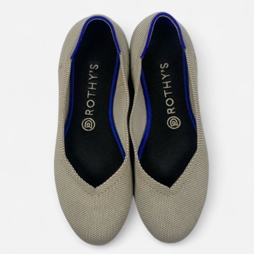 Rothy’s Flax Birdseye Round Toe Flats 8.5 Gray Neutral Sustainable Luxe - Picture 1 of 8